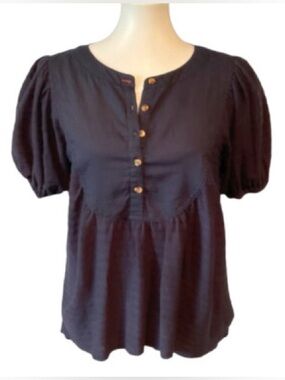 Anthropologie Elinor Puff Sleeve Navy Top